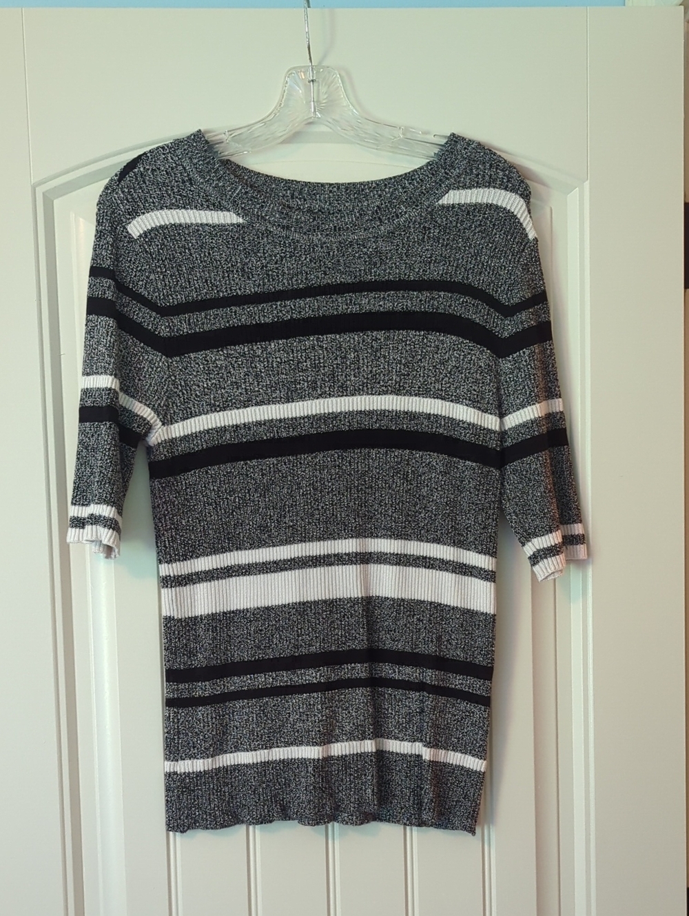 Apt. 9 Black & White Striped Crewneck Sweater